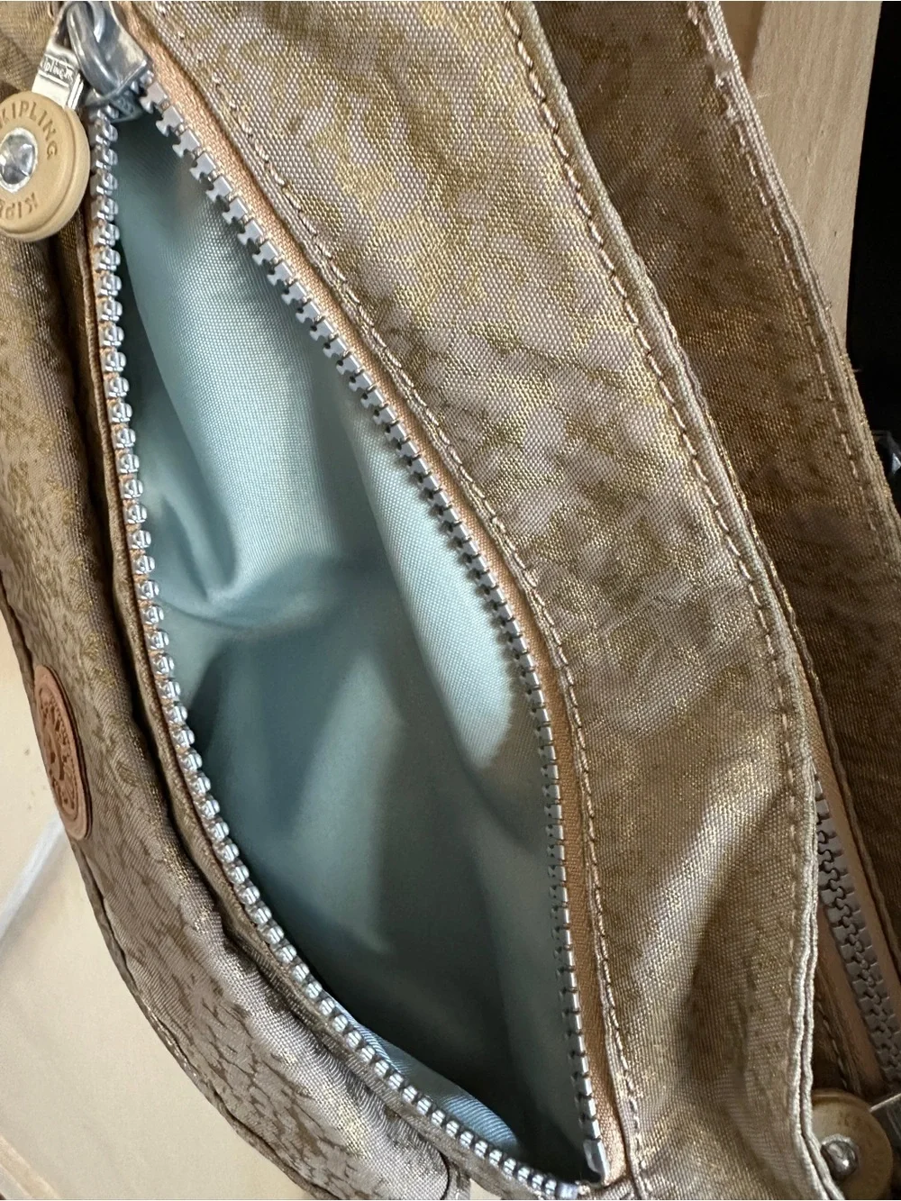 Kipling Syro Shoulder Crossbody Bag Taupe Metallic Gold